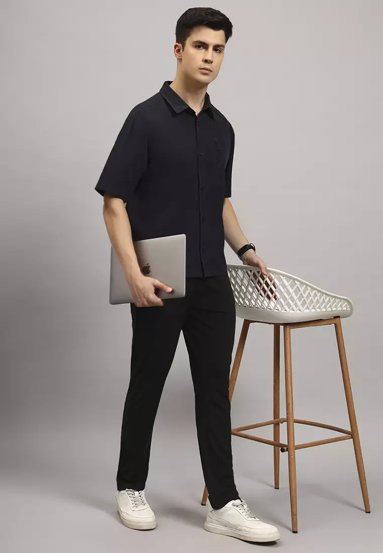 男士弹性短袖灰色工装衬衫