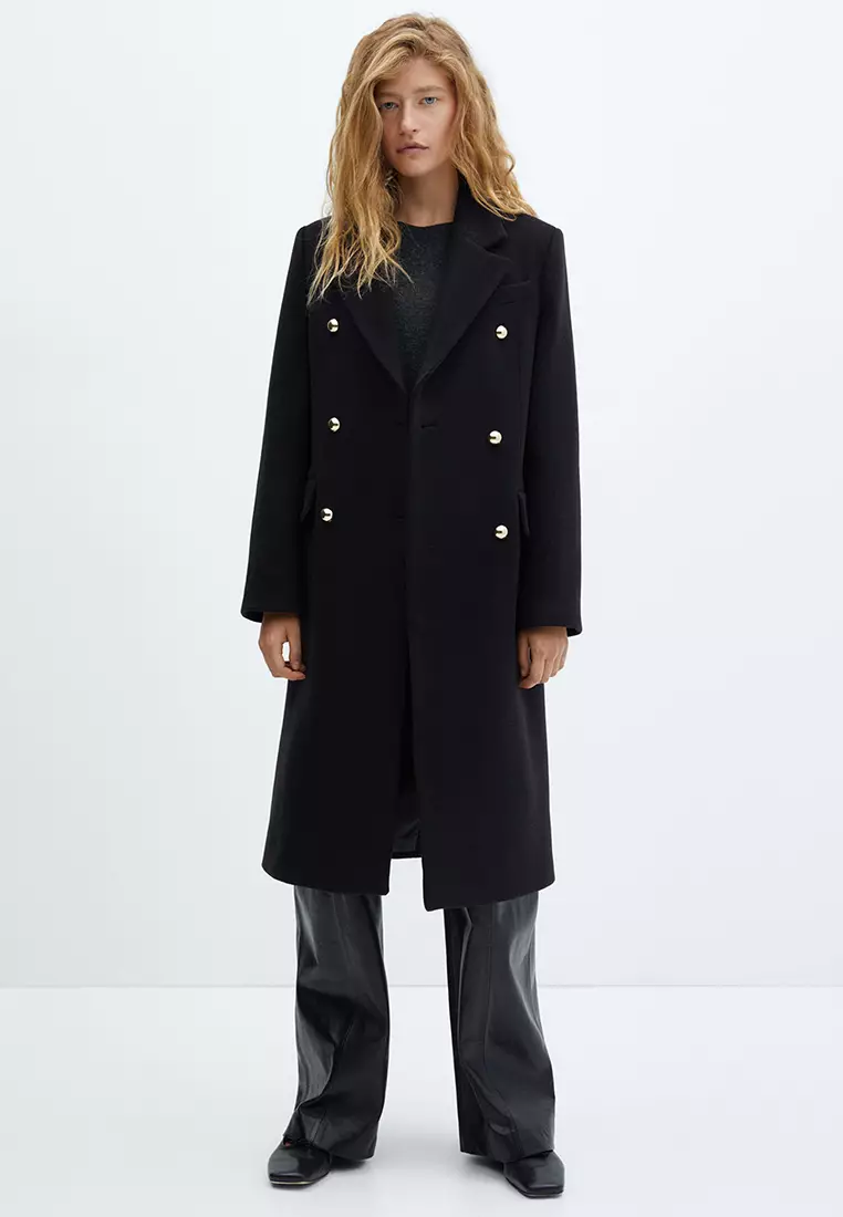 Buttoned Wool Double-Breasted Coat