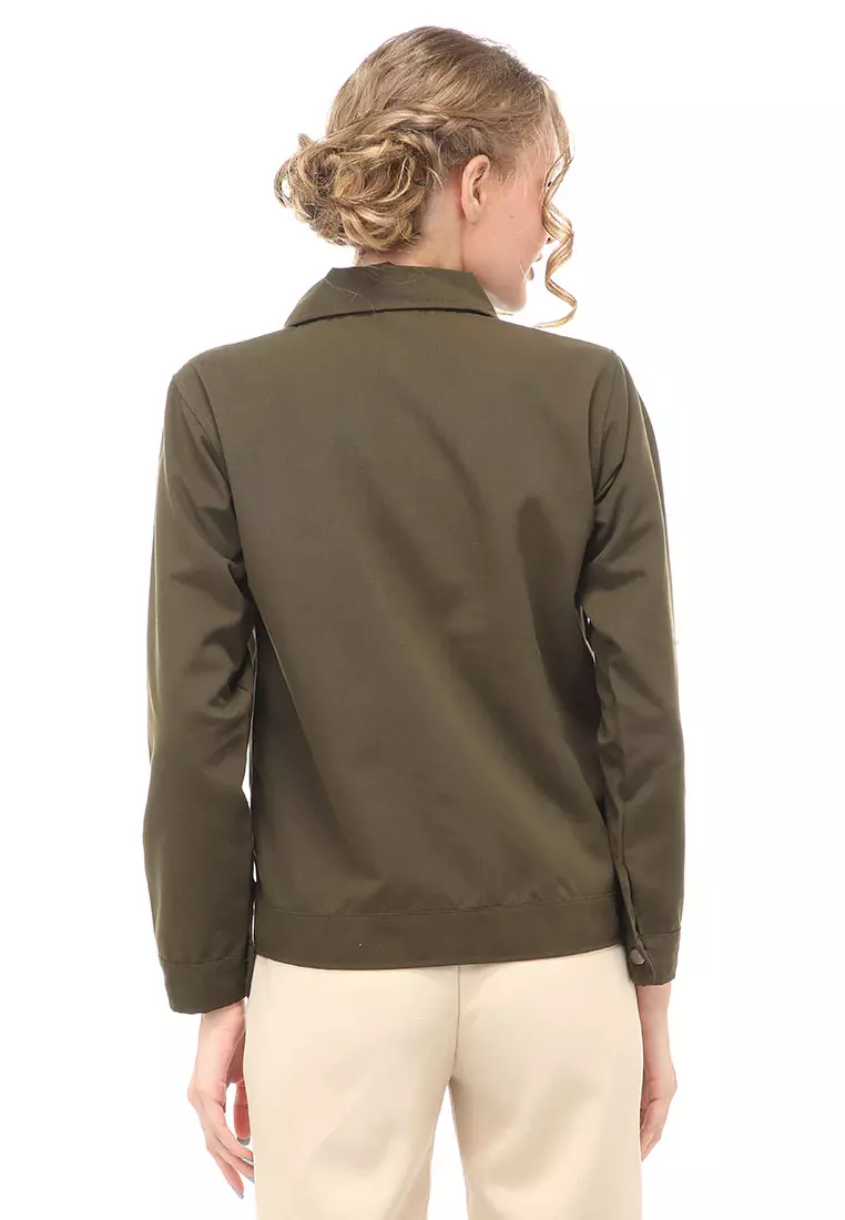Hardwin Jacket Outer Wanita Jaket Pocket Zippy Material Baby Canvas ORIGINAL - Army Green