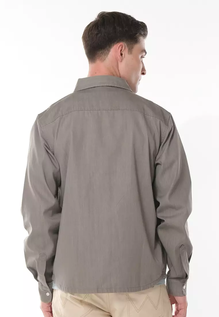 Button Down Long Sleeve Polo for Men in Grey Color