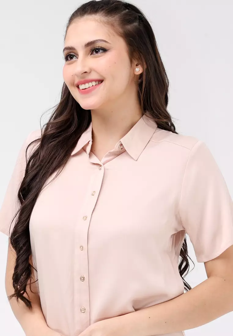 Single Twill Woven Short Sleeves Blouse