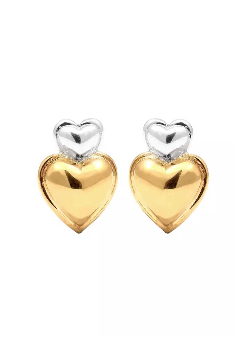 Anting Perhiasan Perak 925 Wanita Stud Heart Design Bicolor