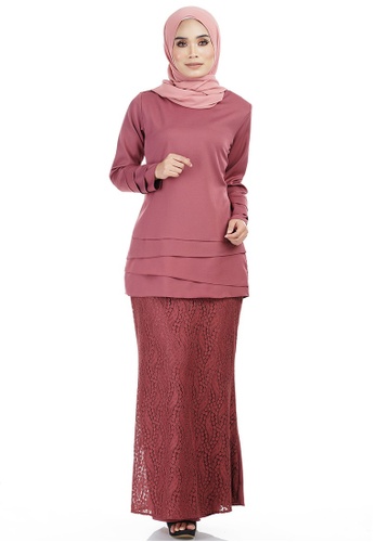 Daliya Kurung with Asymmetry Layered Top from Ashura in Pink