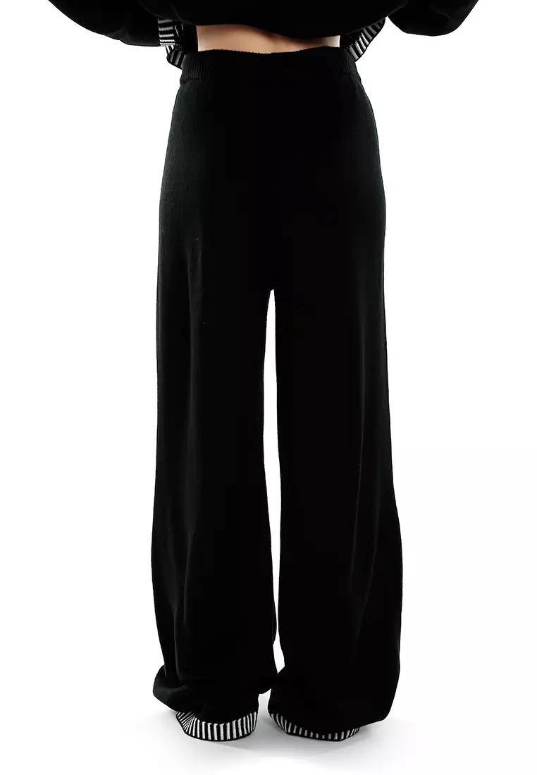 Contrast Stitch Detail Knit Sweater Trouser in Monochrome