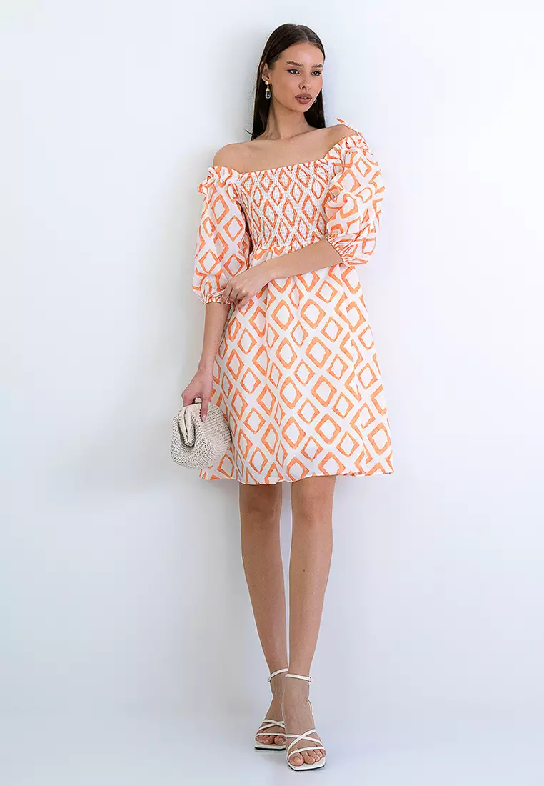 Printed Puff Sleeve Mini Dress