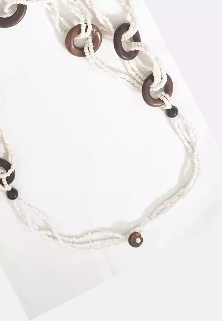 Loops Wooden Beads Necklace White