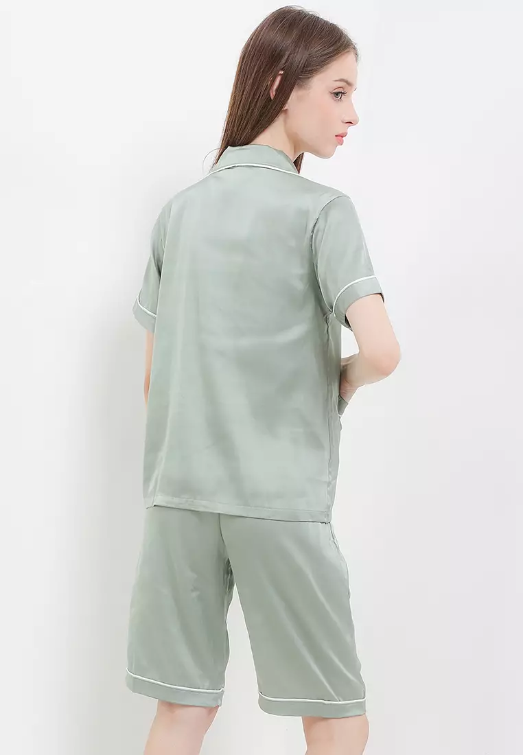 Piyama Pyjama Baju Tidur Satin Silk Couple Mens Short Sleeve Short Pants Sleepwear
