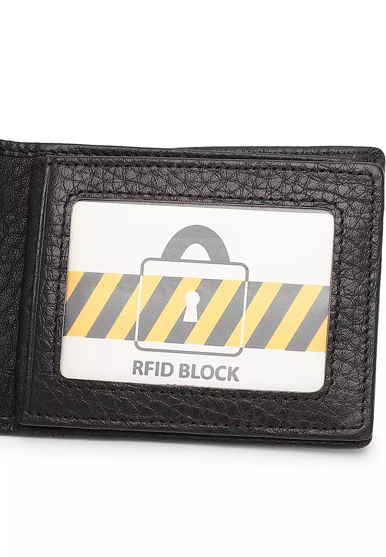 Genuine Leather RFID Short Wallet - Black