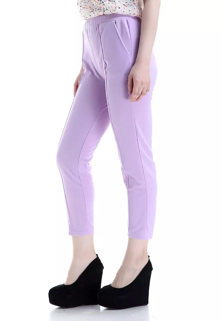 Opium Celana Panjang Wanita Rubbery Waist Long Pants Woman - Ungu