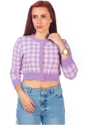 Buy London Rag Gingham Checks Full Sleeve Cropped Cardigan in Purple 2023  Online | ZALORA Singapore