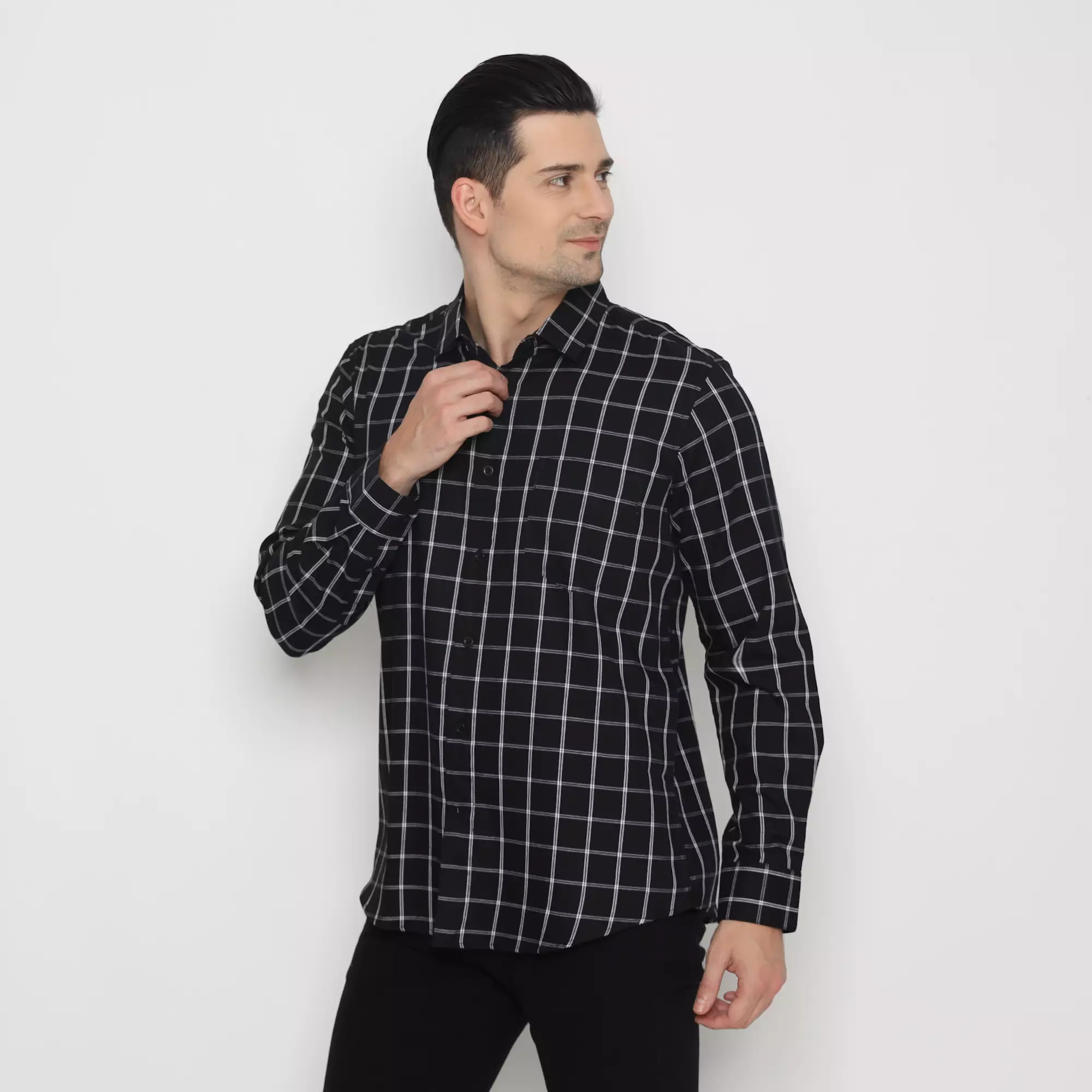 Platini Kemeja Flanel Pria Lengan Panjang Hitam 76444