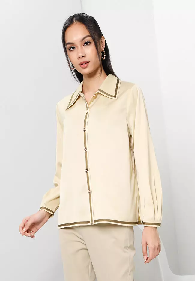 Buy Zalia Contrast Detailed Button Collar Shirt Online | ZALORA