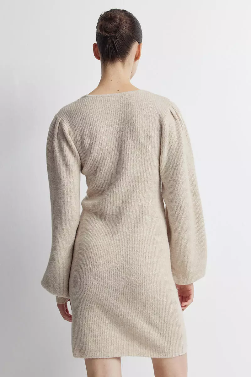 MAMA Balloon-sleeved rib-knit dress