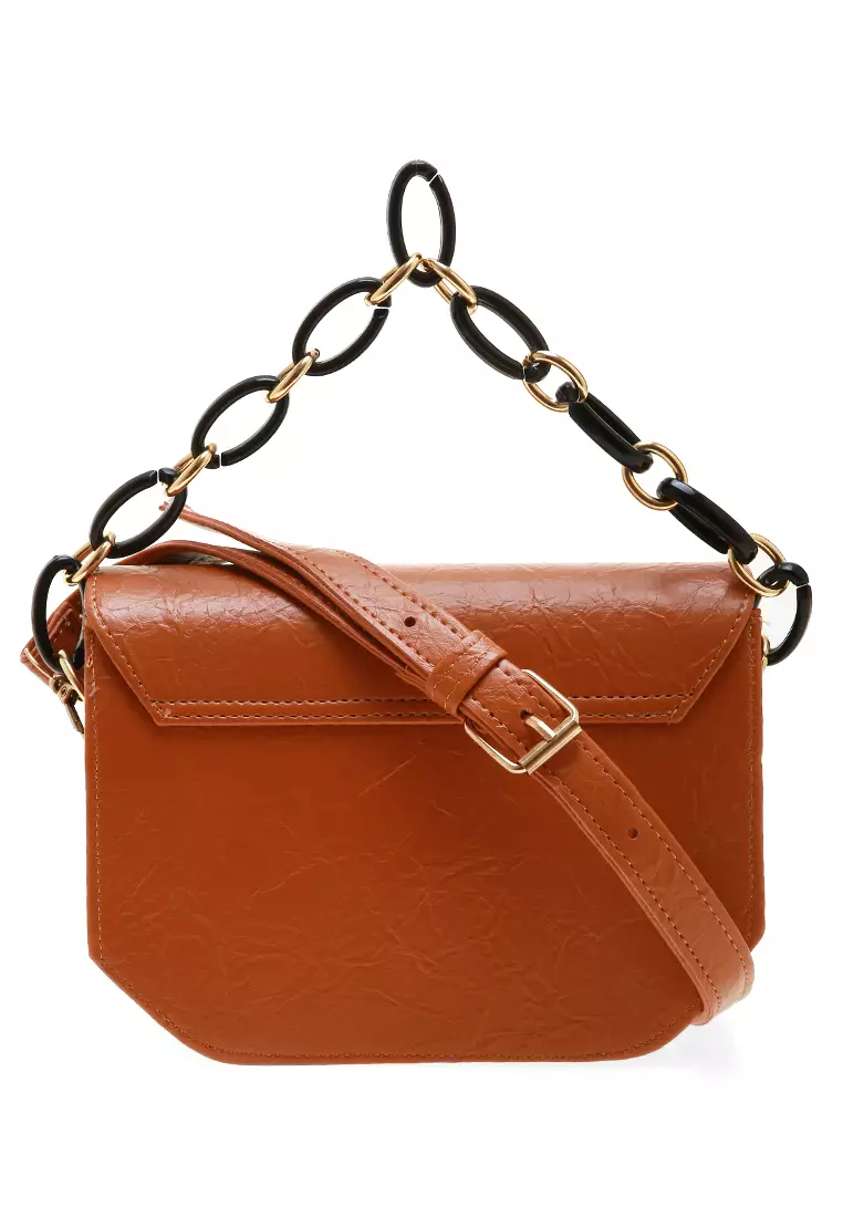 Vellya Slingbags Women Tali Rantai Motif Polos Design Casual - Mocca