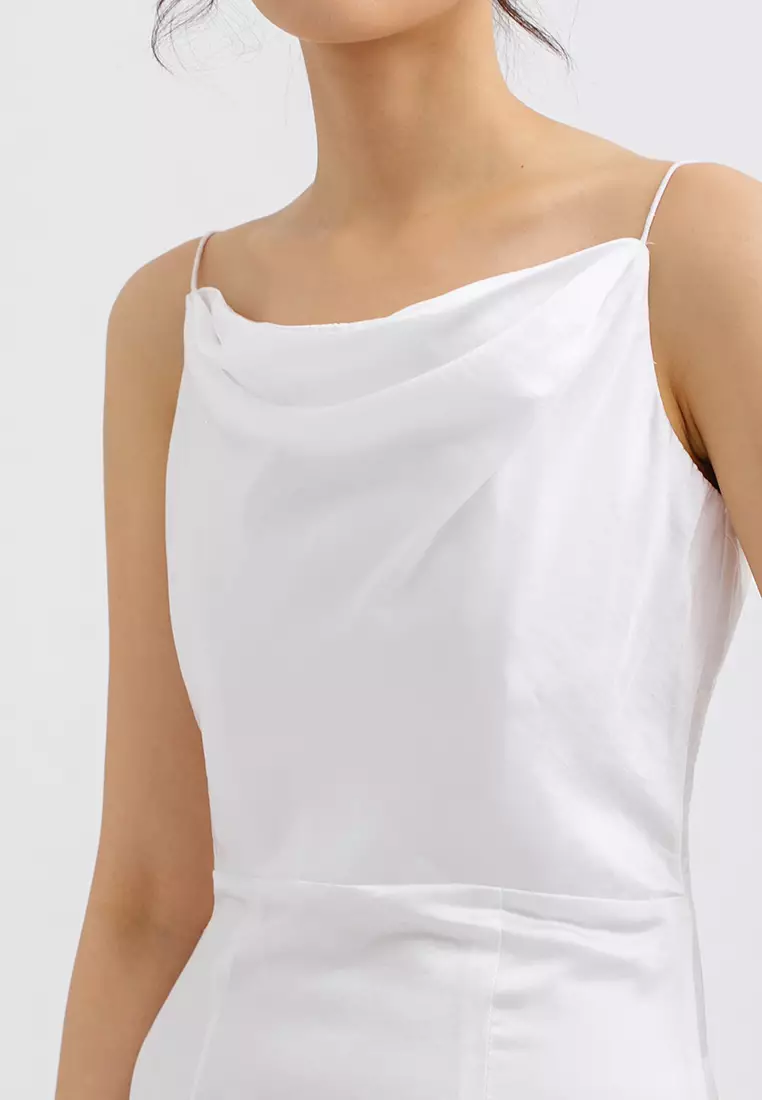 Drapery Neck Backless Maxi Dress in White