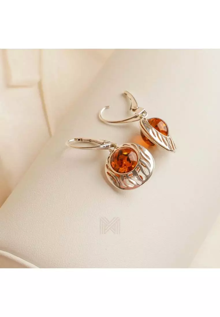Multifaceted Baltic Amber Fringe Caged Silver Earrings with 925 Sterling Silver