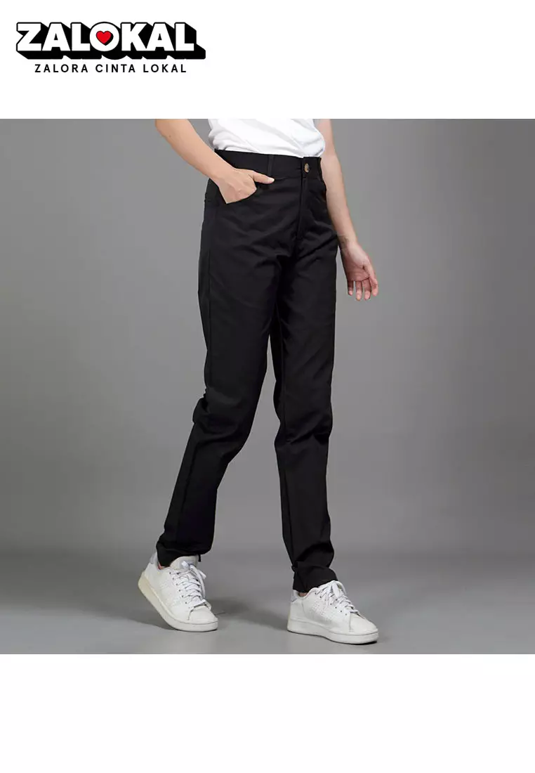  JEFIN Celana Panjang Wanita Celana Chino Wanita Celana Panjang Casual - HITAM