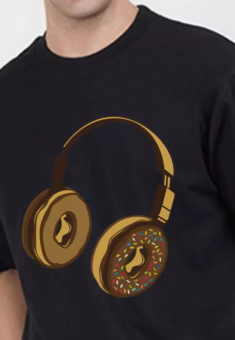 Oversized Headfone Dounut Black Cotton Short Sleeve Relaxed Tee