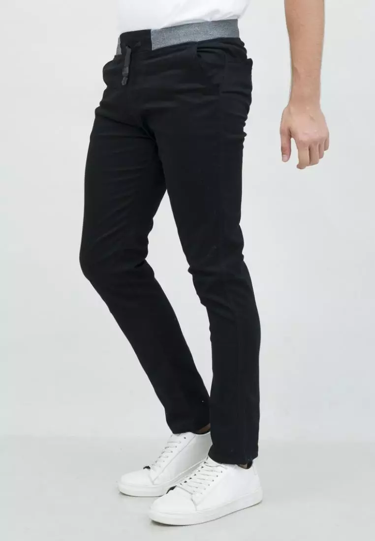 Celana chino panjang cino slim fit PINGGANG KARET Hitam houseofcuff