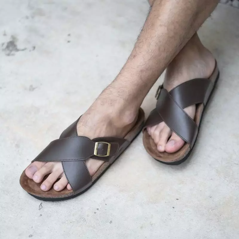 Cogen Sandal Pria Kulit Sendal Slop Birken Vintage - Kastel Brown