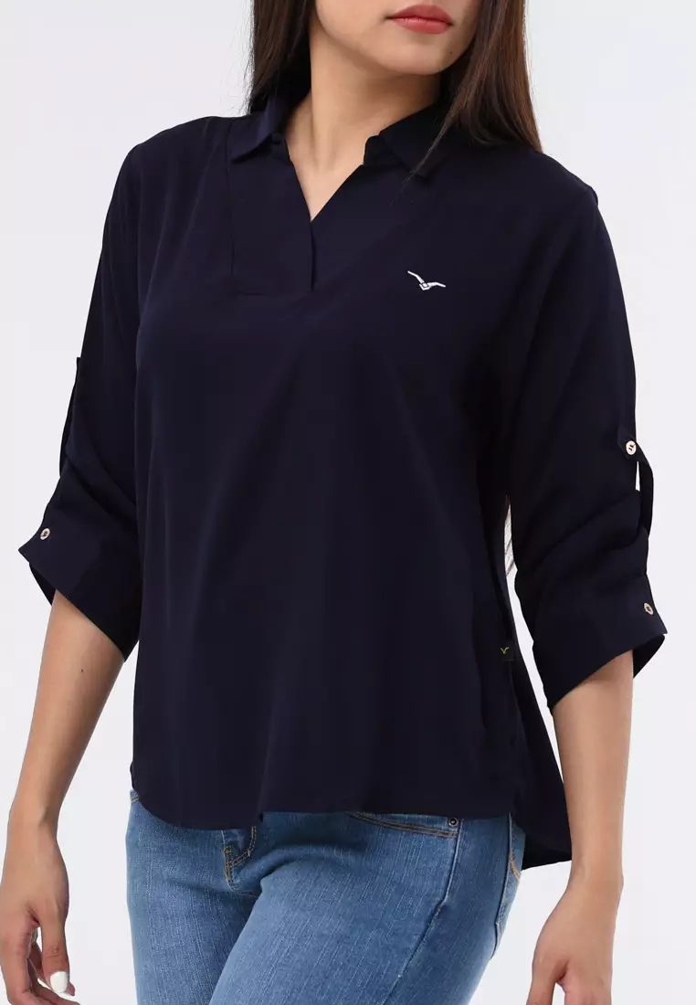 Plain Single Bold Twill 3/4 Blouse