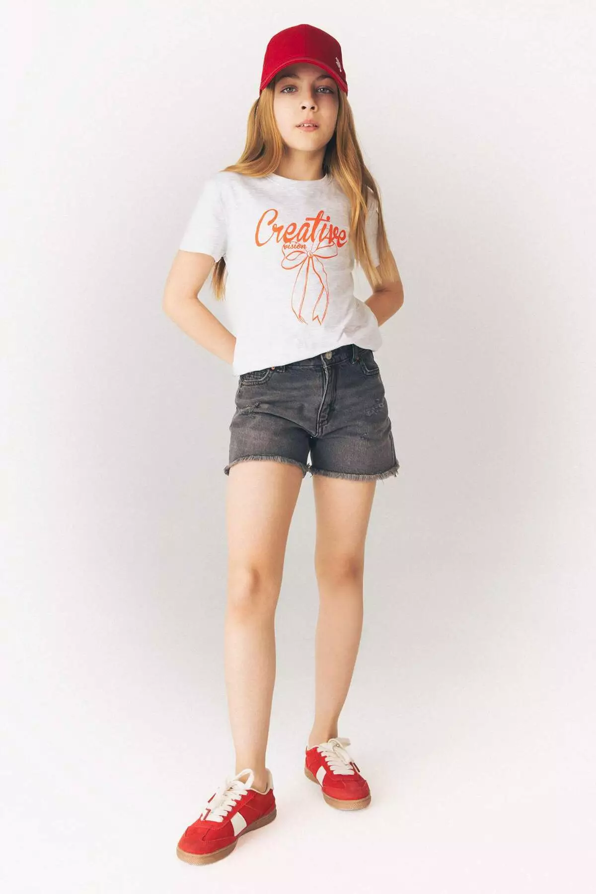 Girls' Crew Neck Printed Short Sleeve T-Shirt E5895A825Sm