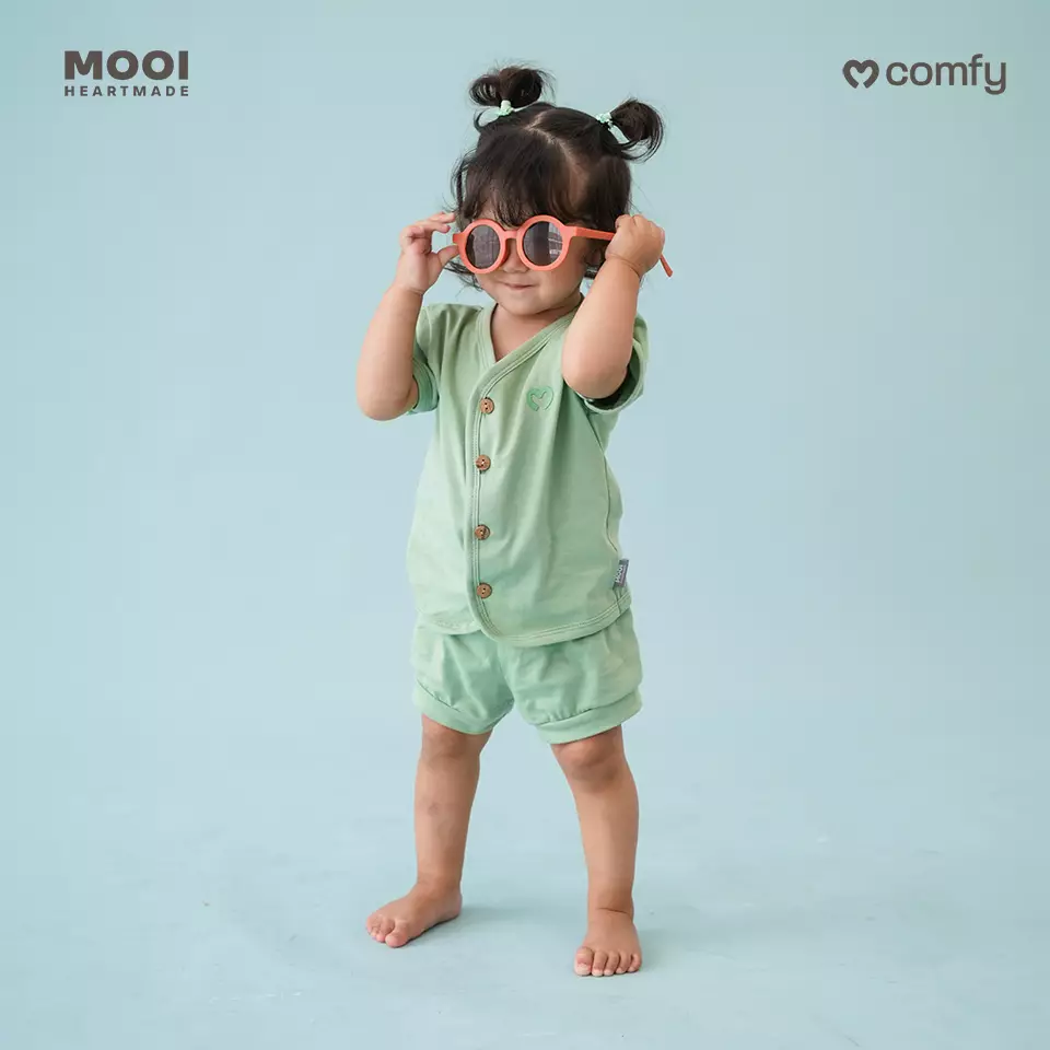 Mooi Setelan Pendek Bayi Comfy Baby Short Button Set - Sky Blue