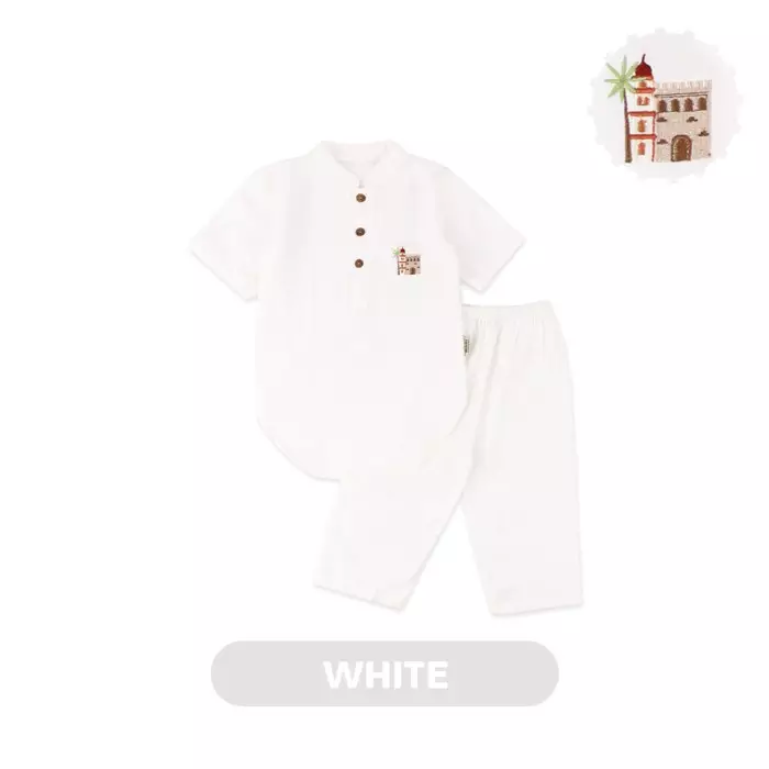 Mooi Adam Koko Set Setelan Koko Anak Raya Collection - White