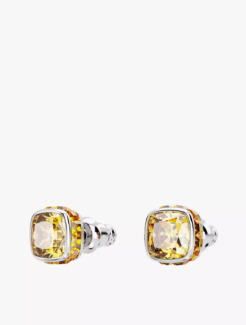 Birthstone Stud Earrings, Square Cut, November, Yellow, Rhodium Plated - Yellow