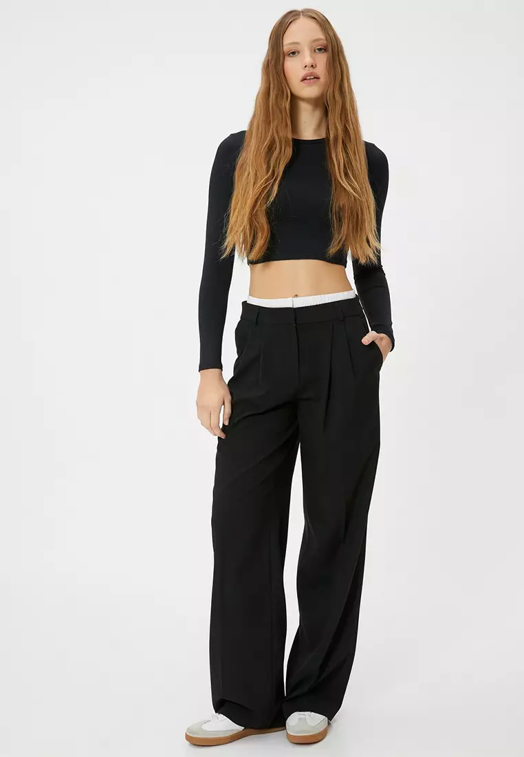 Buy KOTON Low-Rise Crop T-Shirt Long Sleeve Crew Neck Slim