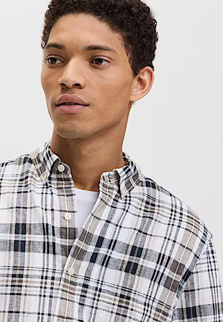 Linen Cotton Blend Check Shirt
