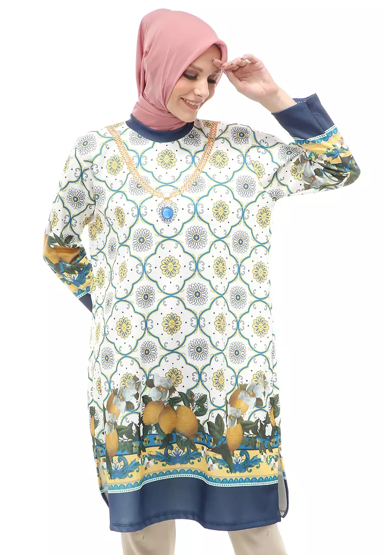 Syahla Atasan Long Tunik Wanita Muslimah Relaxed Fit - Blue