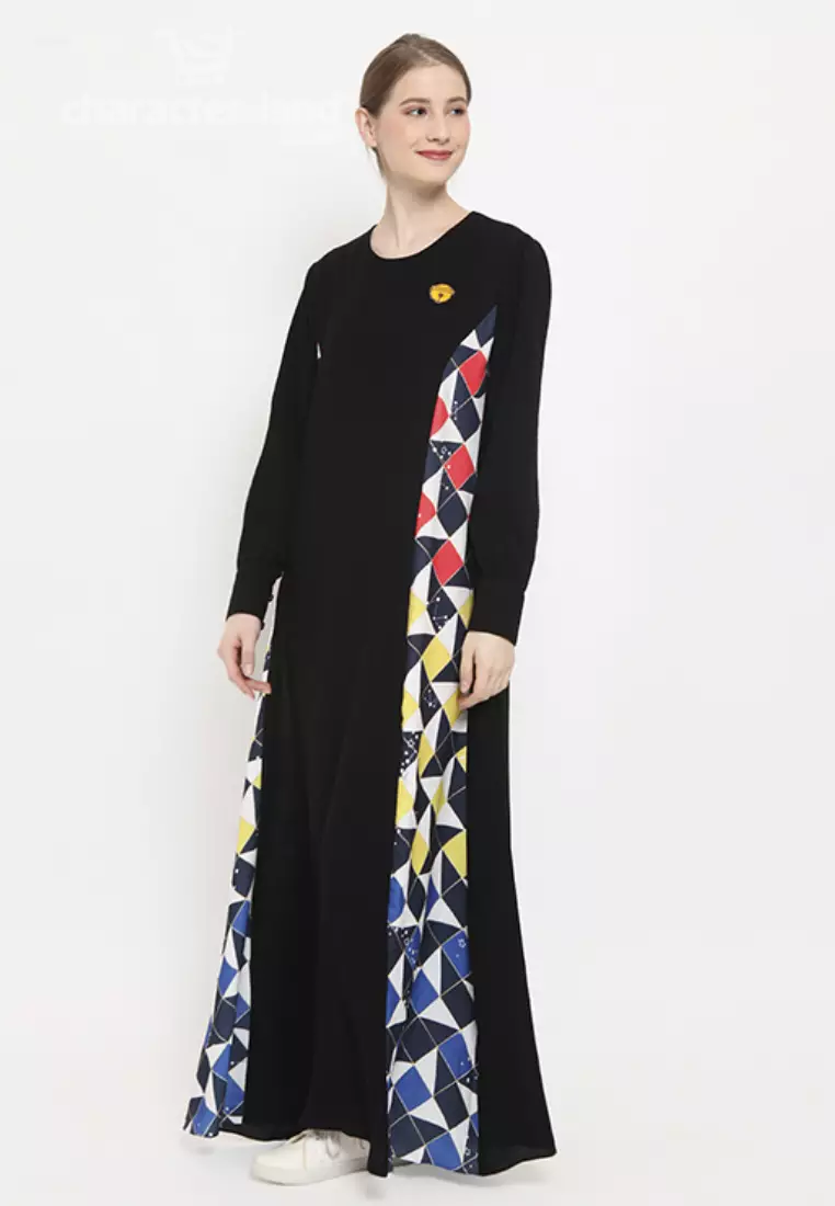 Doraemon Geometric Pattern Dress Black