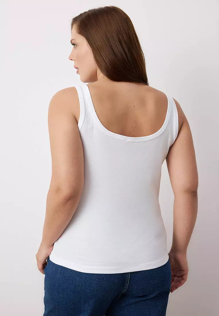 White U-Neck Soft Fabric 100% Cotton Knitted Large Size Undershirt