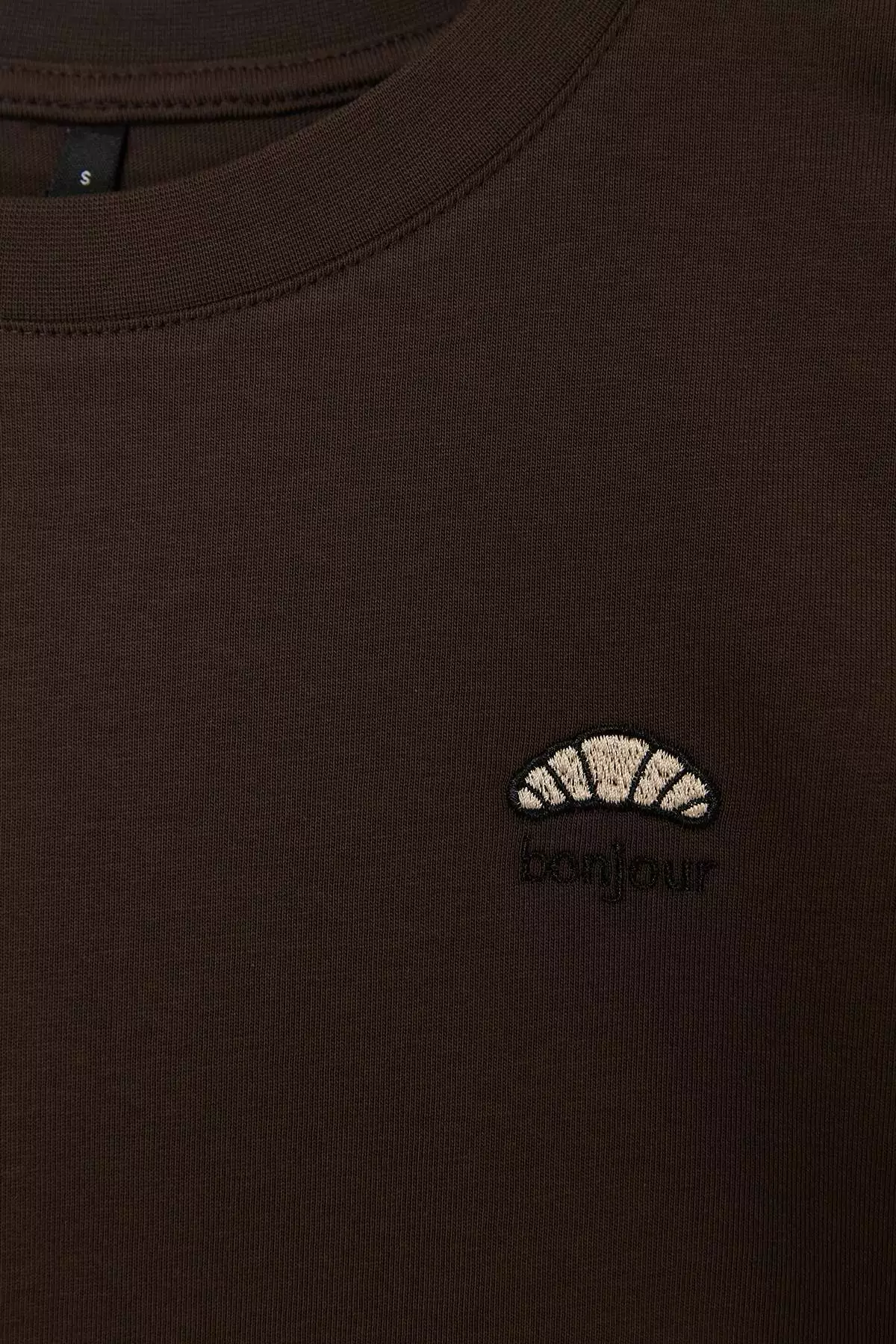 Brown Embroidered Regular Fit Short Sleeve 100% Cotton Knitted T-Shirt Twoss26Ts00124