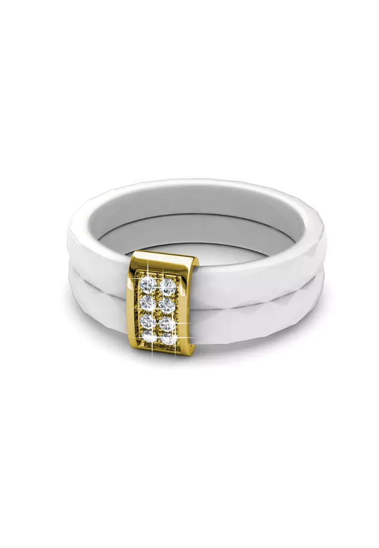 Dual Ceramic Ring WT YG - Cincin Crystal Swarovski by Her Jewellery