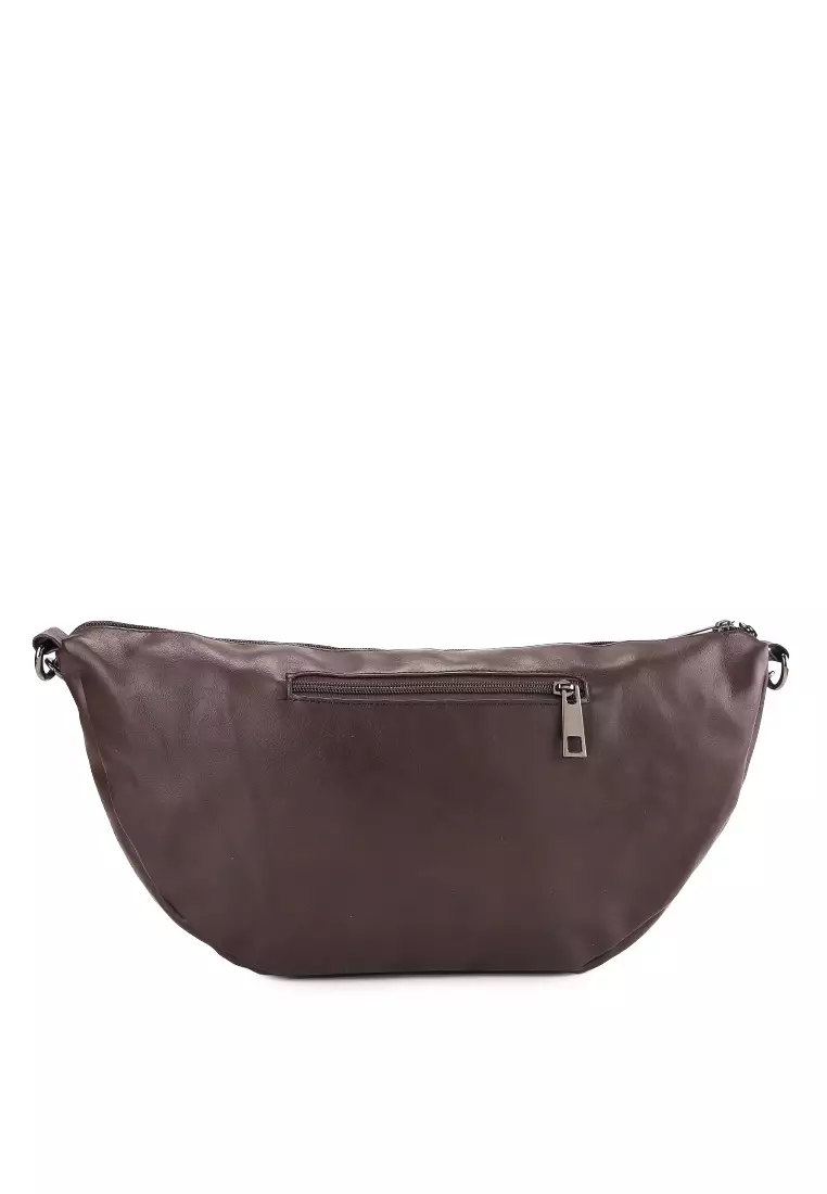 Distressed Leather Crescent Crossbody Bag