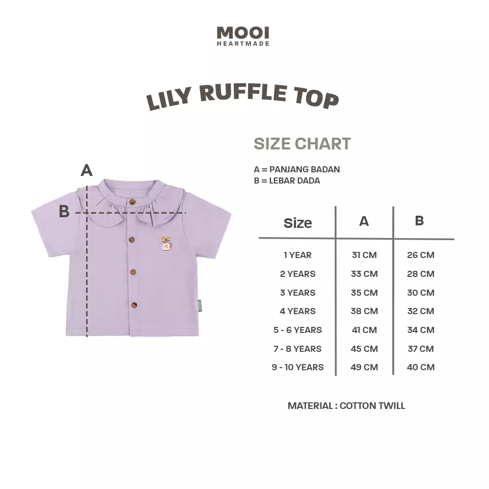 Mooi Atasan Anak Perempuan Lily Ruffle Top - Dusty Blue