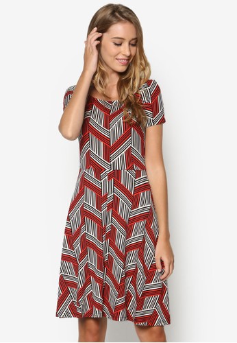 Red Geo Printed Dress, zalora 鞋評價服飾, 洋裝