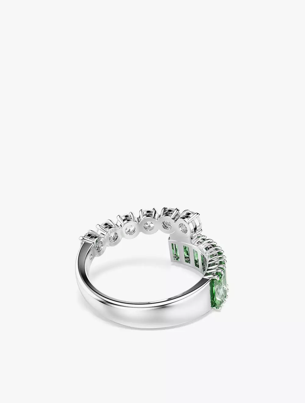 Matrix ring, Mixed cuts, Green, Rhodium plated