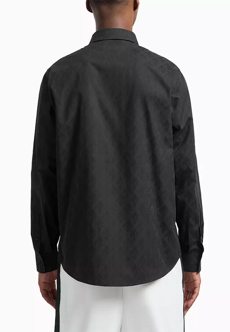 Regular Fit Cotton Shirt With Allover Logo In Tone