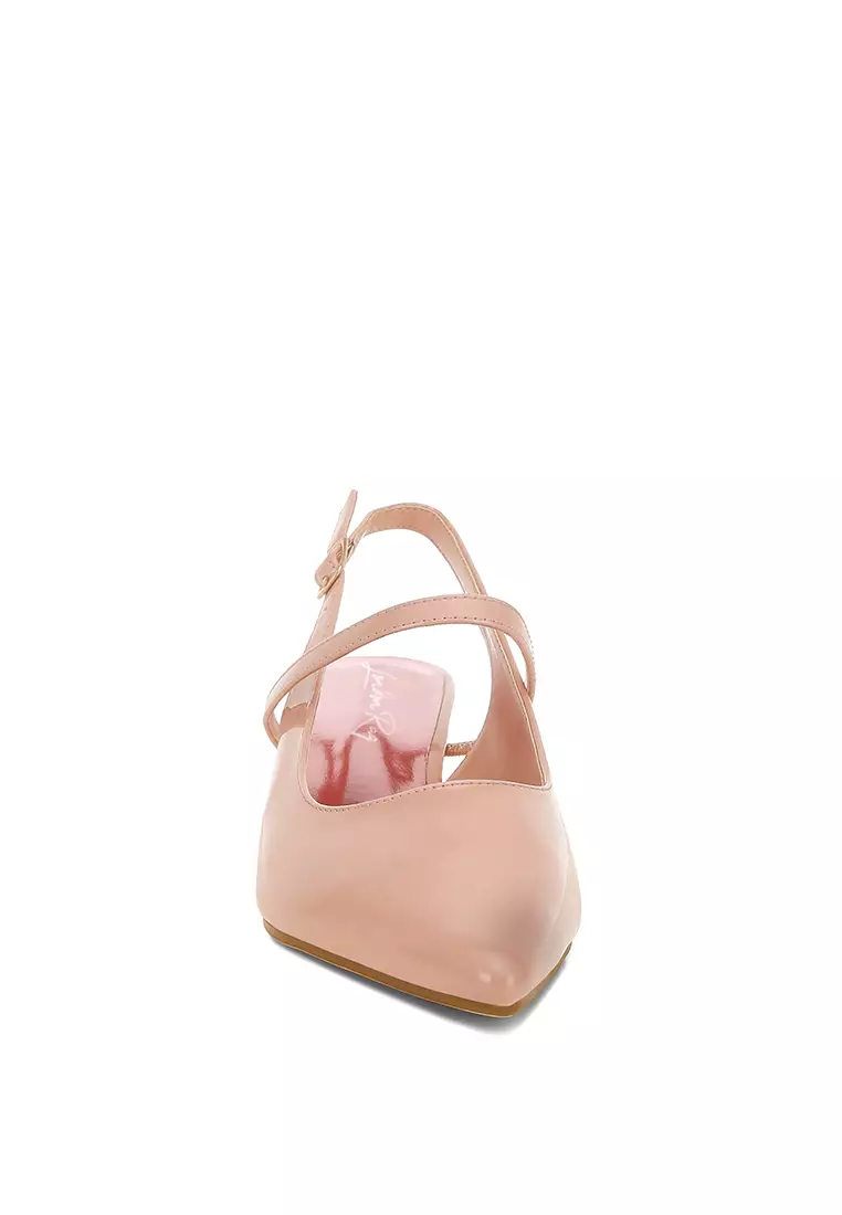 Sandal Slingback Hak Kucing dalam Warna Pink