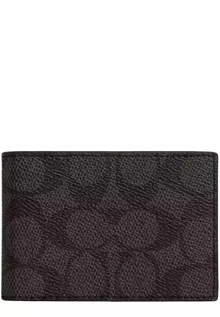 Compact Billfold Wallet In Signature Canvas - Walnut/ Black CW368