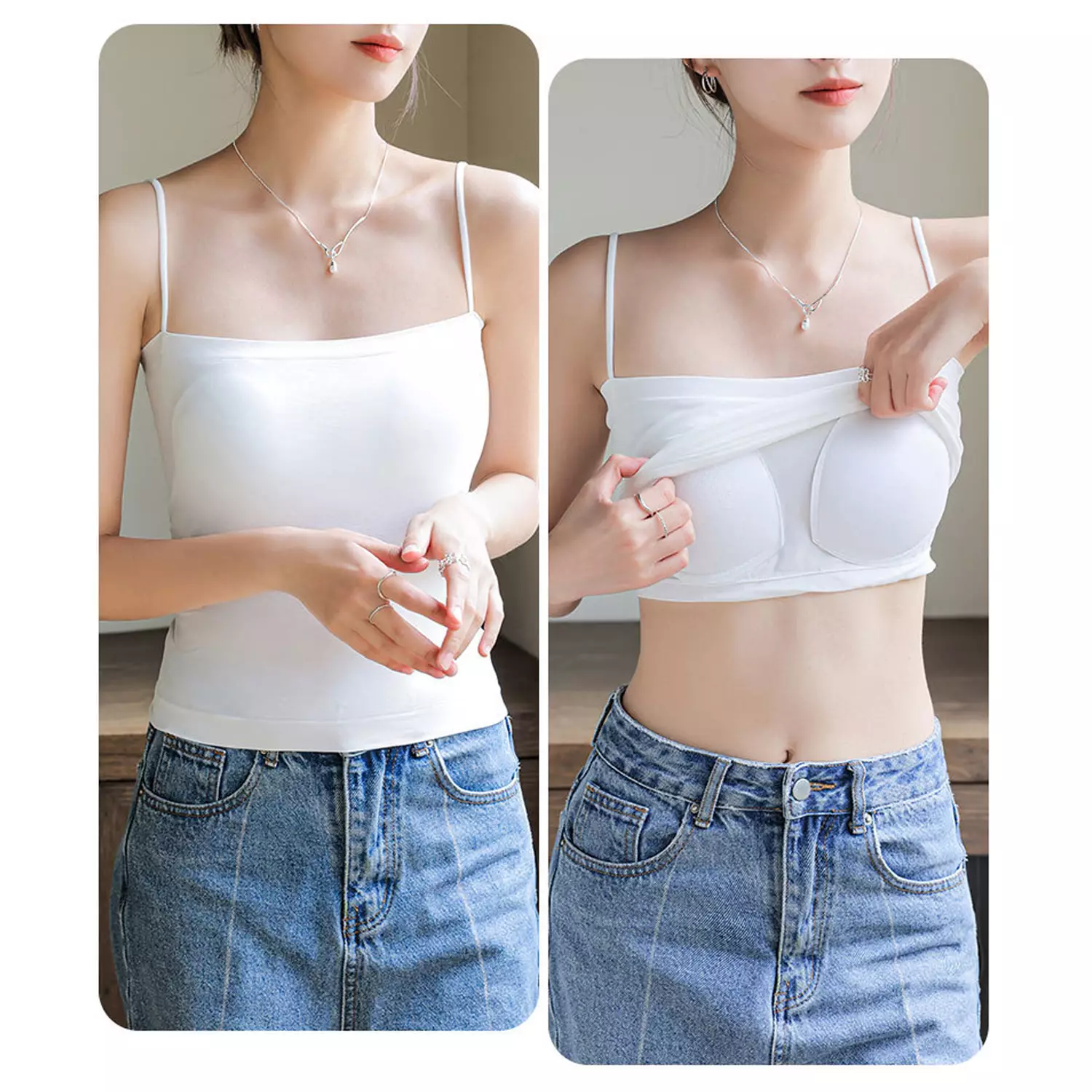 Wakakids Tanktop Bra With Cup Wanita Basic Square Tali Spaghetti Polos Tanpa Kawat 4503 Venrc Putih