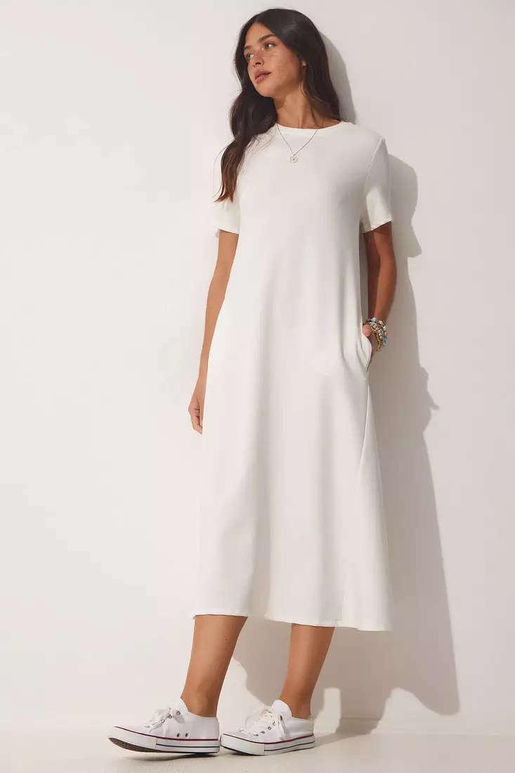 White short hotsell sleeve midi dress
