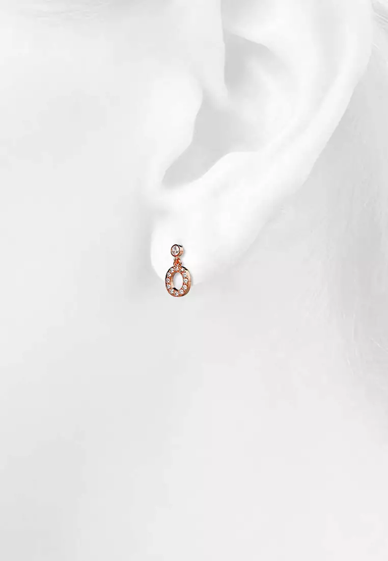 Solid 925 Sterling Silver Initial Crystal Personalised Alphabet Letter Earrings Rose Gold