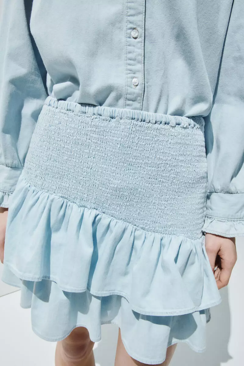 Smocked denim skirt