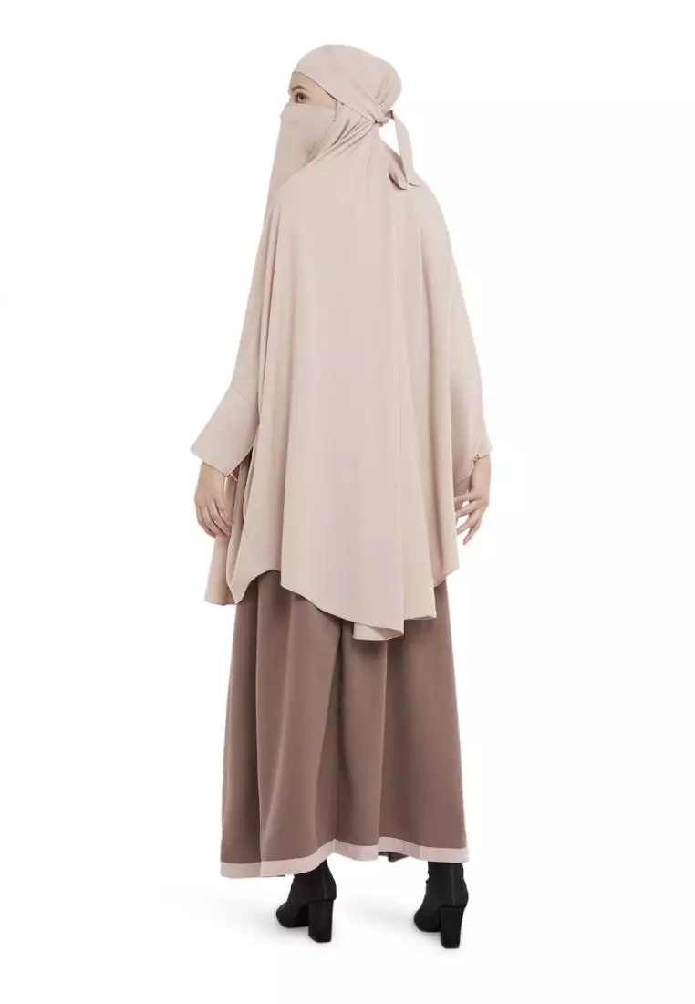 French Khimar Set Rok Wanita Muslimah Marwah - Mocca Cream