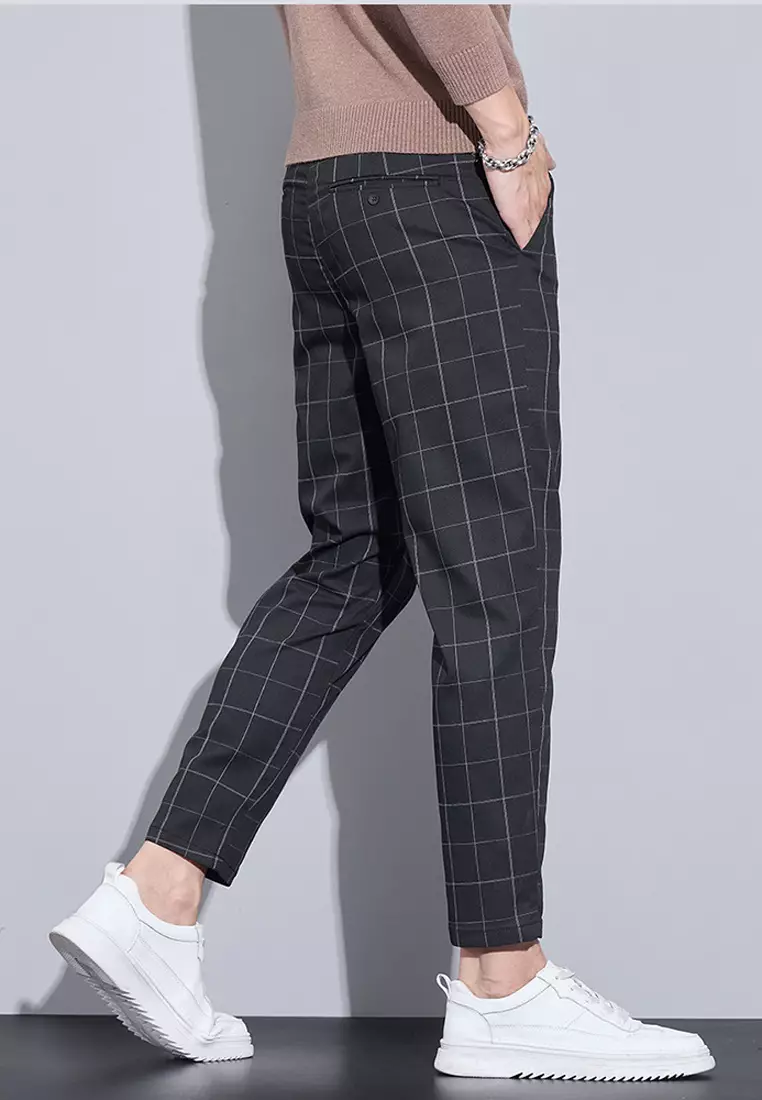 Man's Checked Slim Ankle Suit Pants