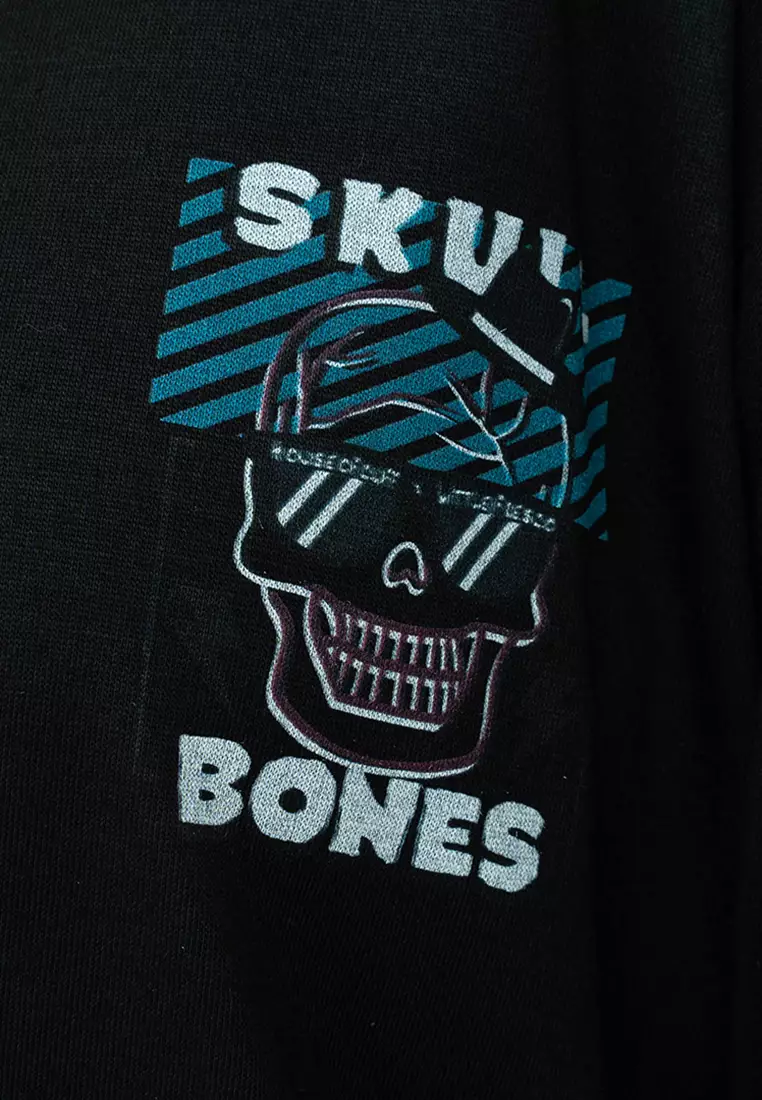 Kaos cotton combed lengan panjang wanita hitam houseofcuff skull bones